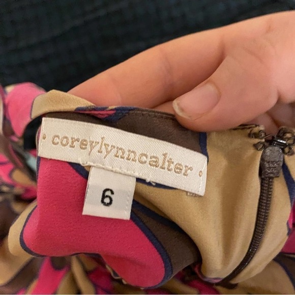 Anthro Corey lynn calter pink geometric silk dress size 6 - Picture 4 of 6